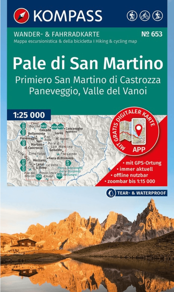 Wandelkaart 653 Pale di San Martino - Kompass Karten