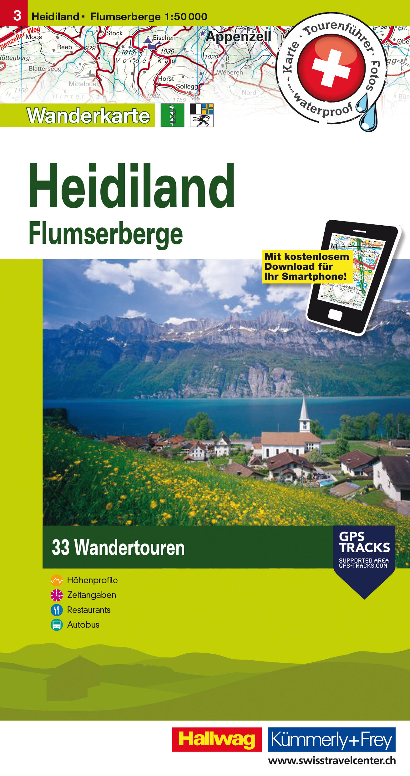 Wandelkaart 3 Heidiland & Flumserberg Zwitserland - K&F