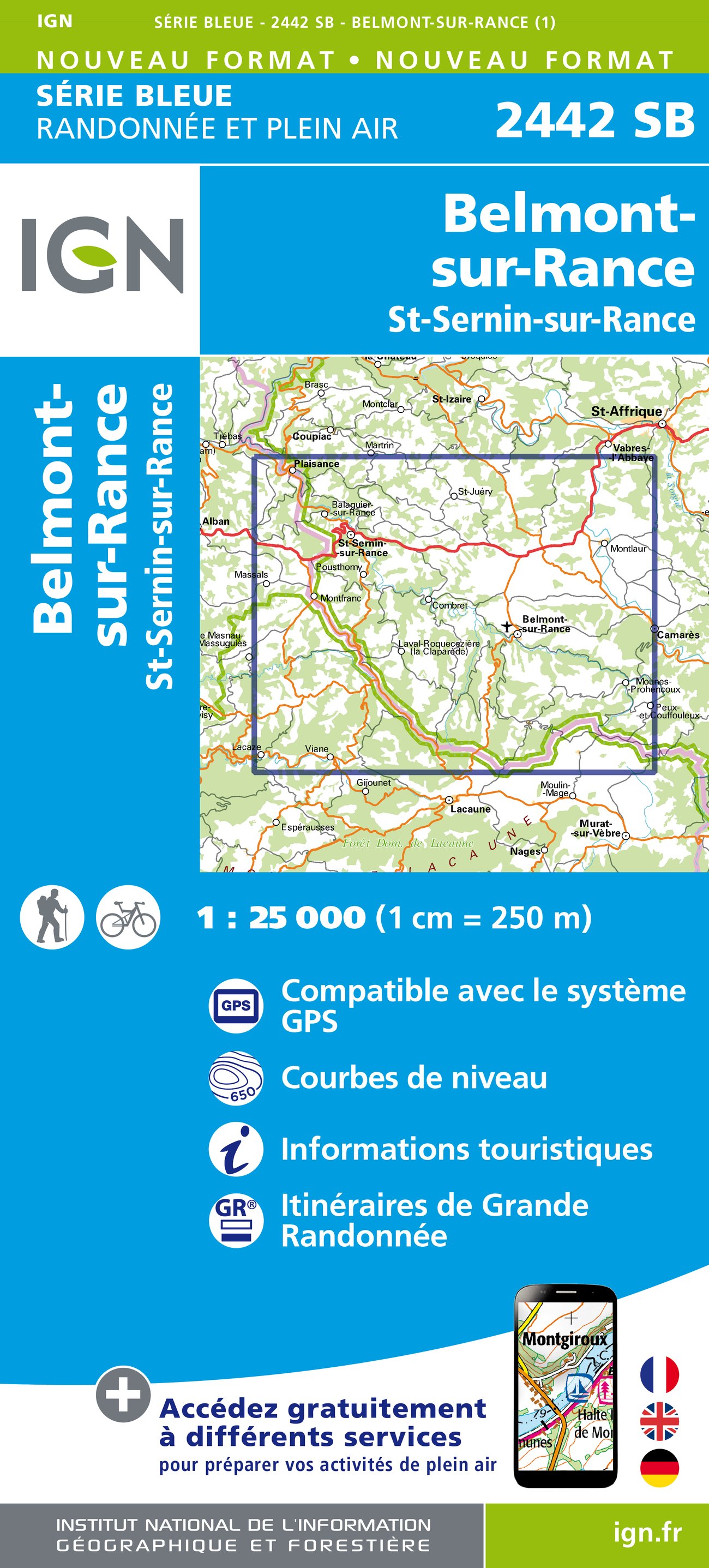 Wandelkaart 2442 SB Belmont-sur-Rance & St-Sernin-sur-Rance