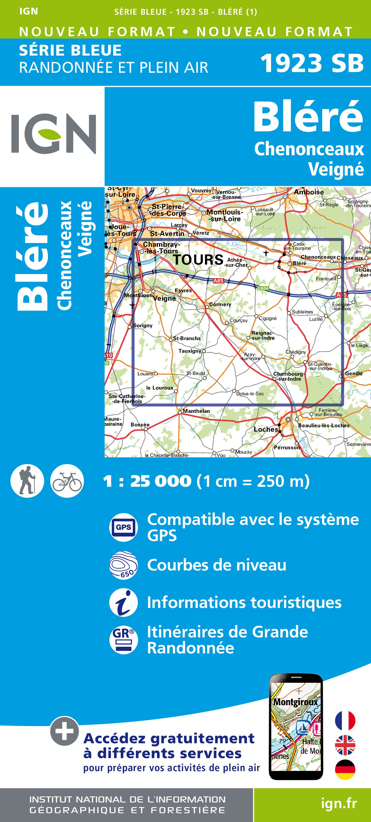 Wandelkaart 1923 SB Bléré- Chenonceaux & Veigné - IGN