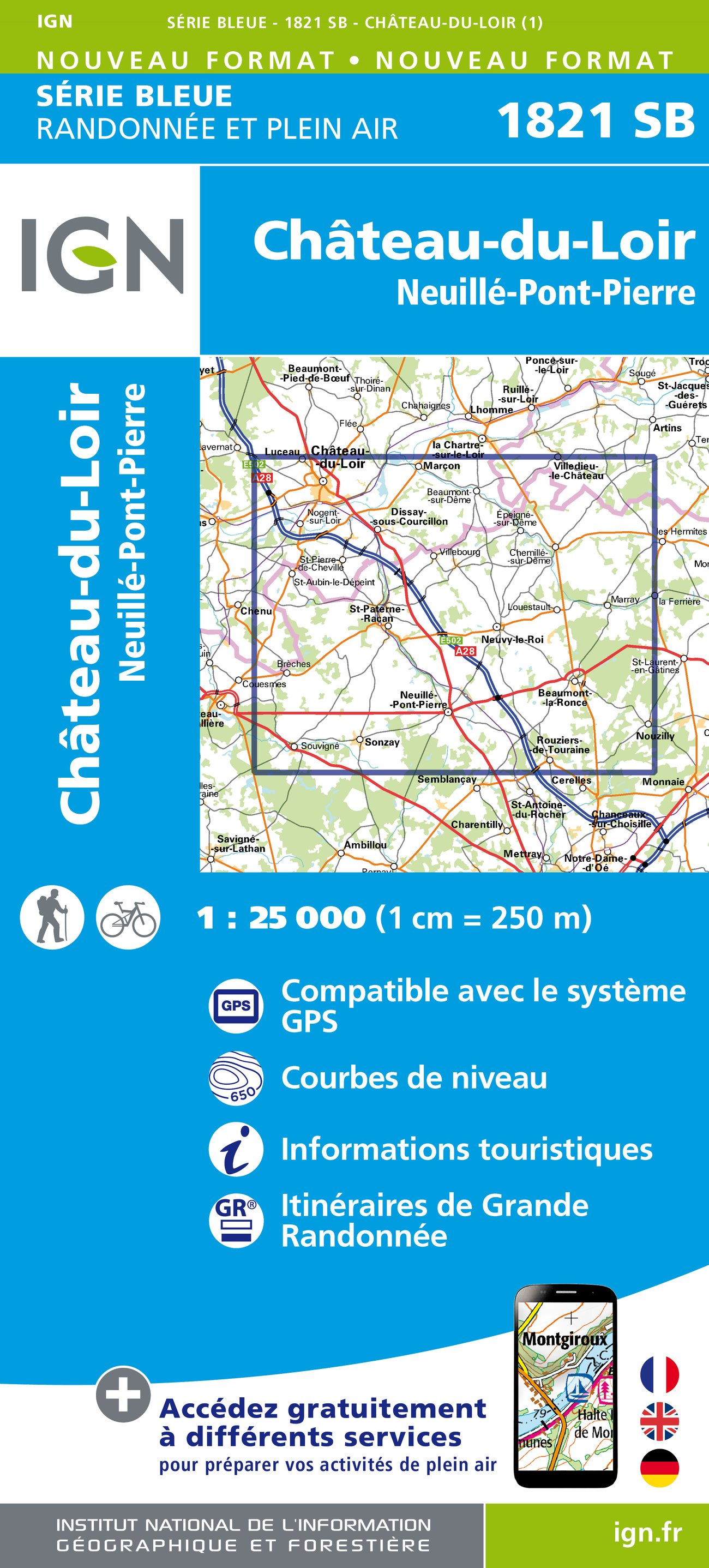 Wandelkaart 1821 SB Château-du-Loir & Neuillé-Pont-Pierre- IGN