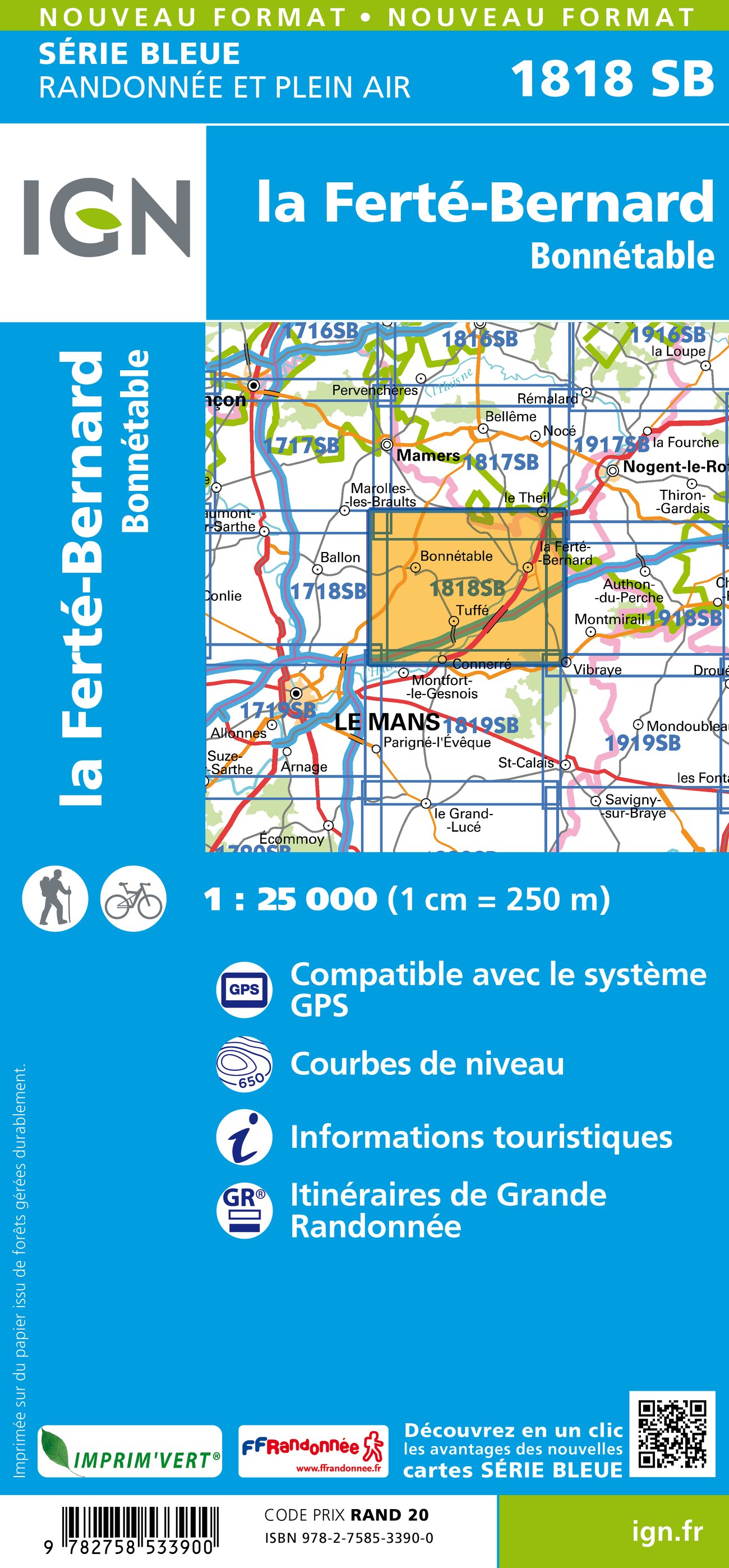 Wandelkaart 1818 SB La Ferté-Bernard & Bonnétable - IGN